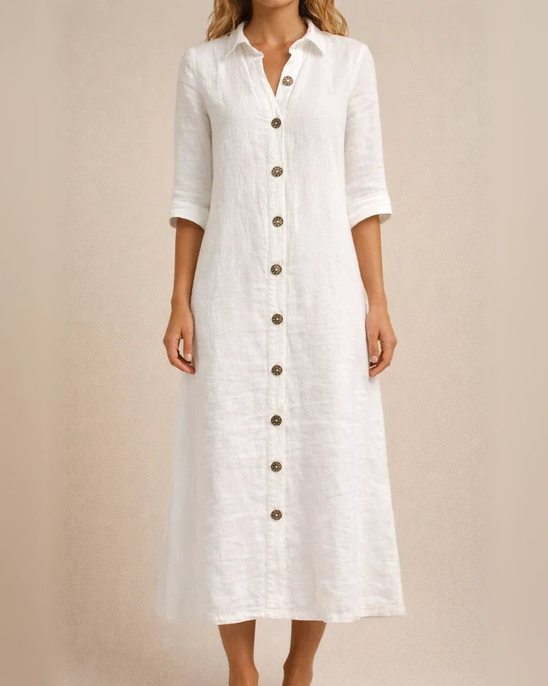 New Women's Summer Shirt Collar Medium-sleeved Large Round Button Cotton Dresses | JRSEE:e1fa7d3f-ecd0-4246-a10a-61275ec67a94