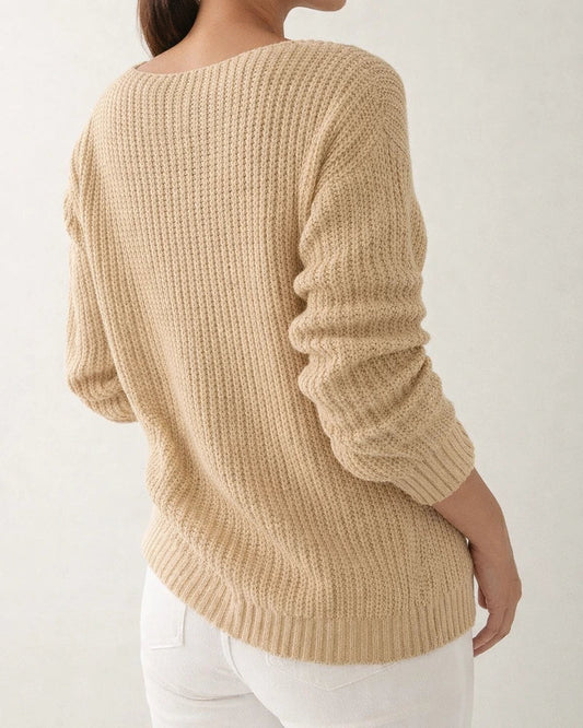 New Women's Sweater Women's Long-sleeved V-neck Solid Color Twist Casual Knitted Sweater | JRSEE:67c3720b-9077-427e-bd3a-eef8e35ca5da