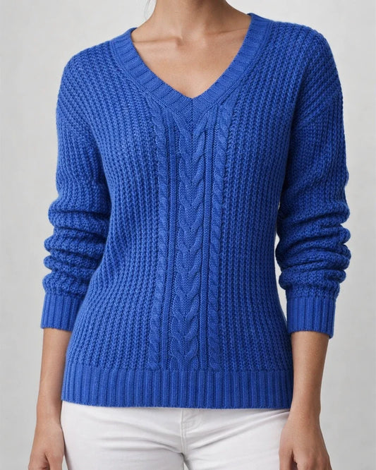 New Women's Sweater Women's Long-sleeved V-neck Solid Color Twist Casual Knitted Sweater | JRSEE:0e4df430-5fa8-4e40-9dec-5169765687d8