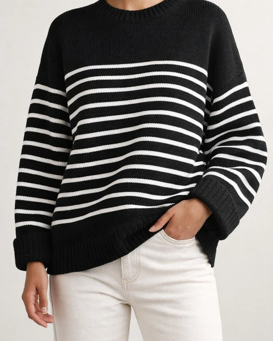 New Women's Sweater Women's Round Neck in Autumn and Winter Loose Striped Sweater | JRSEE:a66b2204-26e4-4da1-9618-a24fce419941