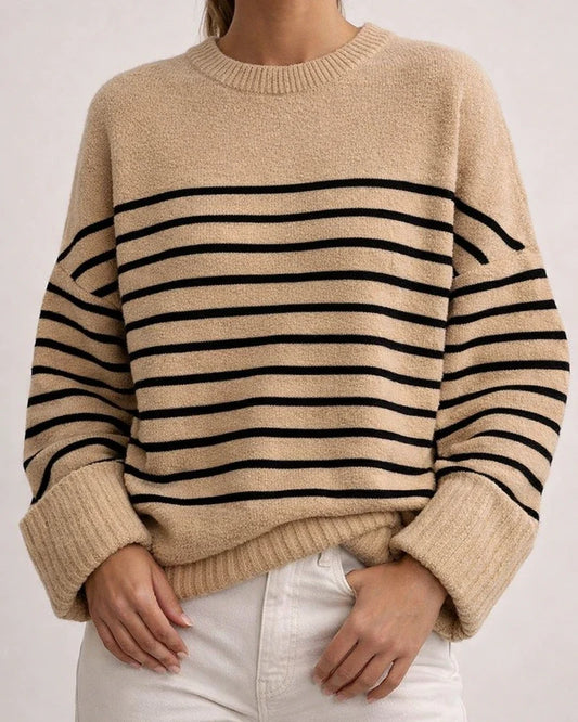 New Women's Sweater Women's Round Neck in Autumn and Winter Loose Striped Sweater | JRSEE:3010c160-5e91-4b41-8d1e-d7bf7df78d31