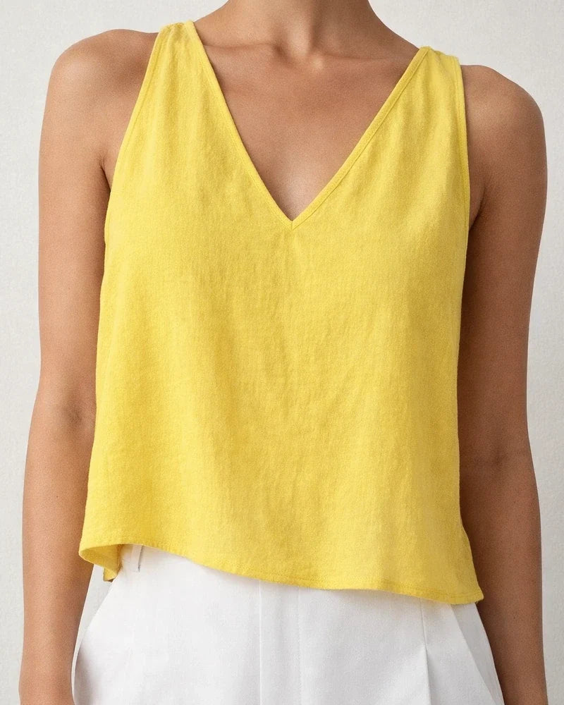 New Women's V-neck Cropped Cotton-Linen Tank Top / Summer Sleeveless Shirt | JRSEE:8b8a8206-cca1-42a3-817c-ae8b72d549c6