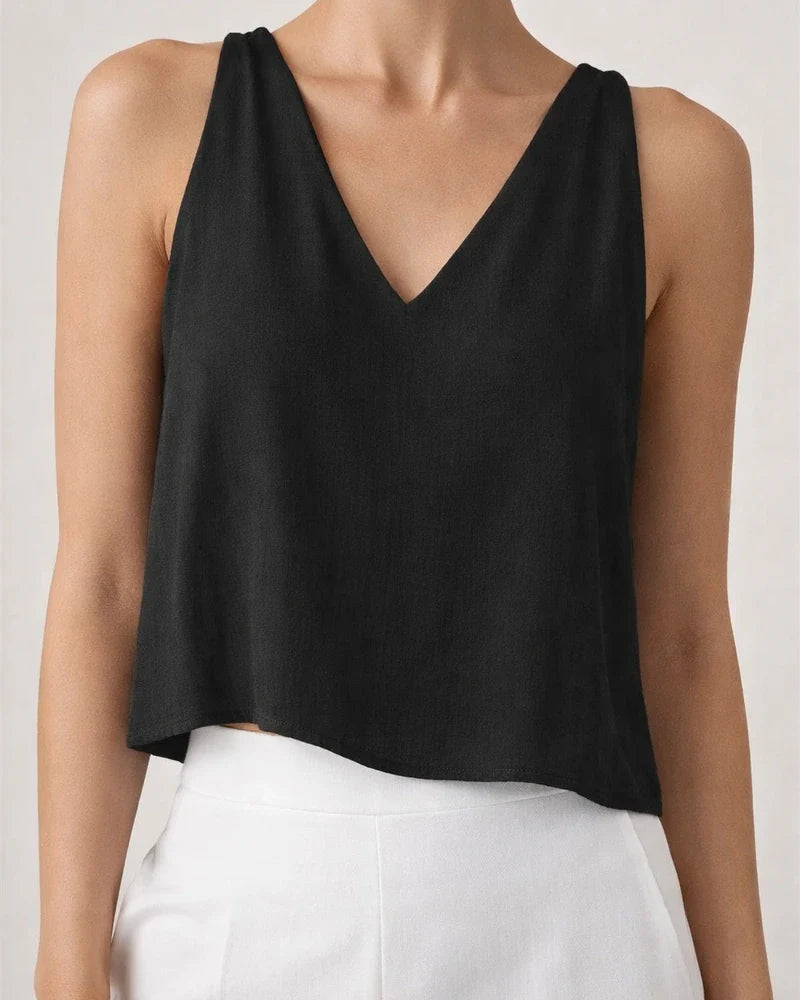 New Women's V-neck Cropped Cotton-Linen Tank Top / Summer Sleeveless Shirt | JRSEE:2f985f5c-02bf-4870-be79-6c897fa65f37