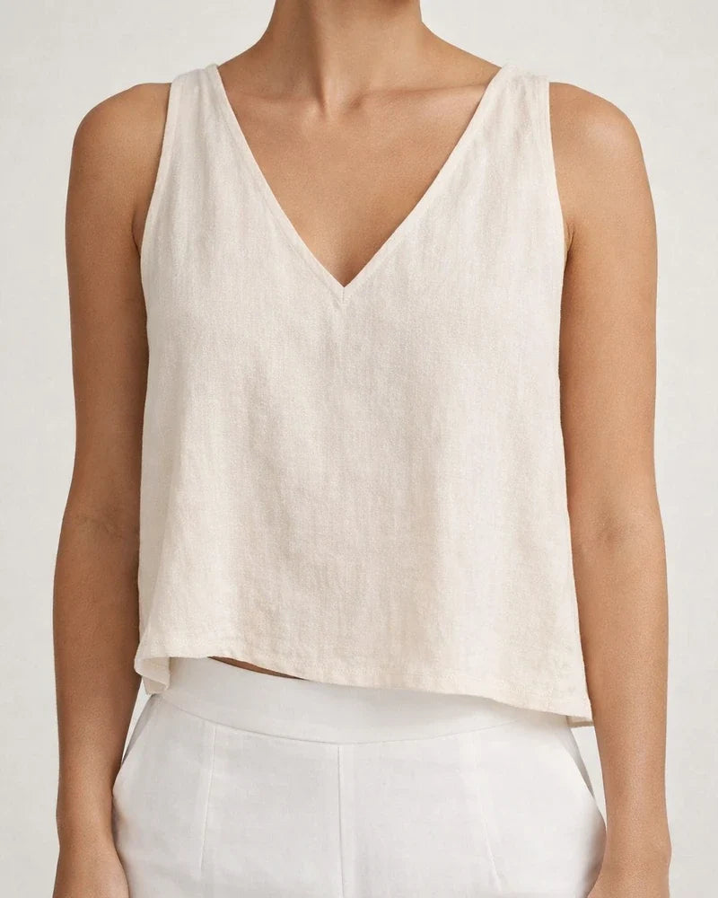 New Women's V-neck Cropped Cotton-Linen Tank Top / Summer Sleeveless Shirt | JRSEE:3751e458-80f9-440e-a089-d6383a5ac9d6