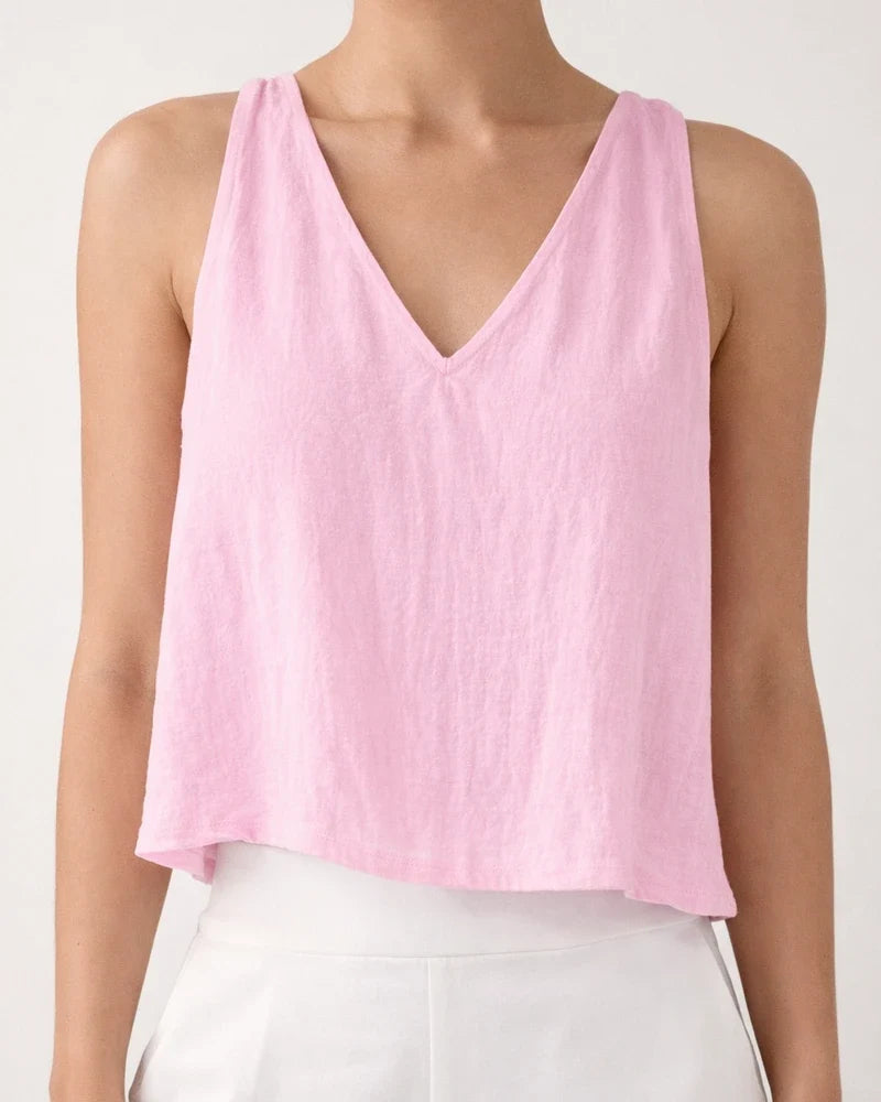 New Women's V-neck Cropped Cotton-Linen Tank Top / Summer Sleeveless Shirt | JRSEE:dd8665ac-45c2-473e-904a-f720f091553d