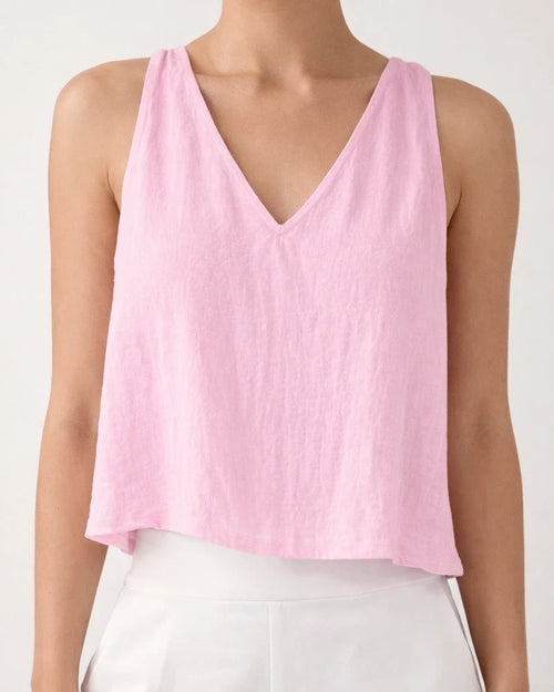 New Women's V-neck Cropped Cotton-Linen Tank Top / Summer Sleeveless Shirt | JRSEE:dd8665ac-45c2-473e-904a-f720f091553d