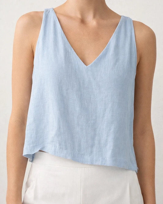 New Women's V-neck Cropped Cotton-Linen Tank Top / Summer Sleeveless Shirt | JRSEE:96032734-552b-479c-8f1b-f726ce915887