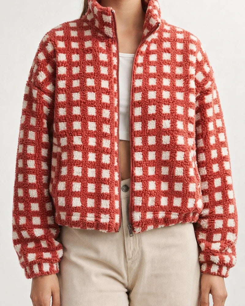 New Women's Wind-Resistant Lambswool Checkered Fashionable Casual Loose-Fit Jacket | JRSEE:e555cafe-34c6-401e-b48a-99082aae5edd