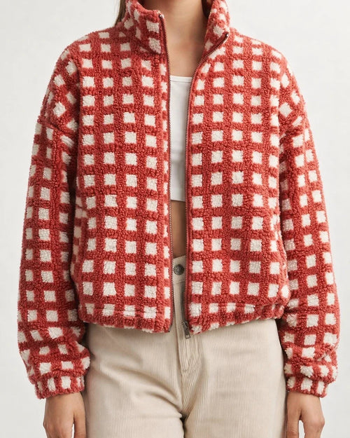 New Women's Wind-Resistant Lambswool Checkered Fashionable Casual Loose-Fit Jacket | JRSEE:e555cafe-34c6-401e-b48a-99082aae5edd