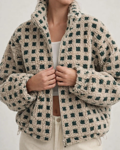 New Women's Wind-Resistant Lambswool Checkered Fashionable Casual Loose-Fit Jacket | JRSEE:935d7218-2ba6-4c0e-8d58-adeeba3ca2c9