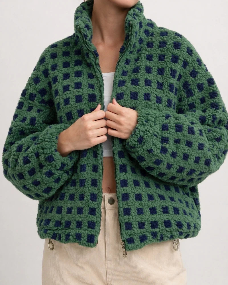 New Women's Wind-Resistant Lambswool Checkered Fashionable Casual Loose-Fit Jacket | JRSEE:f734cf2d-798c-4992-93e0-290e21c4cf31