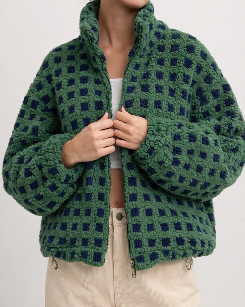 New Women's Wind-Resistant Lambswool Checkered Fashionable Casual Loose-Fit Jacket | JRSEE:f734cf2d-798c-4992-93e0-290e21c4cf31