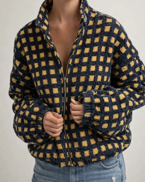 New Women's Wind-Resistant Lambswool Checkered Fashionable Casual Loose-Fit Jacket | JRSEE:afee2b4a-d558-435f-8930-cb5e5dabbecf