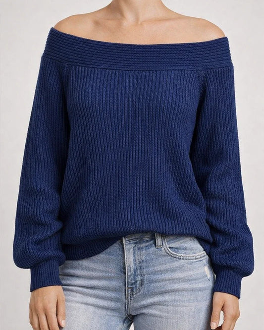 Off-shoulder Large Size Loose Knit Sweater Autumn and Winter One-line Collar Solid Color Pullover Sweater Women's Clothing | JRSEE:ff500d8e-5558-4a67-bda9-23fcc77a6a8e