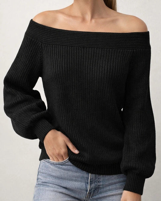 Off-shoulder Large Size Loose Knit Sweater Autumn and Winter One-line Collar Solid Color Pullover Sweater Women's Clothing | JRSEE:3c31d0cc-fe36-4d65-9123-26d5de55bb48