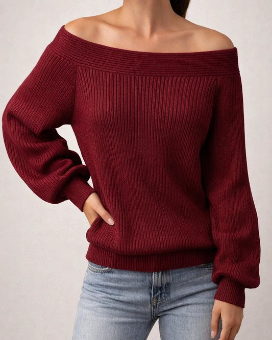 Off-shoulder Large Size Loose Knit Sweater Autumn and Winter One-line Collar Solid Color Pullover Sweater Women's Clothing | JRSEE:9bc30e2f-5644-48c8-8d7b-925396a11926
