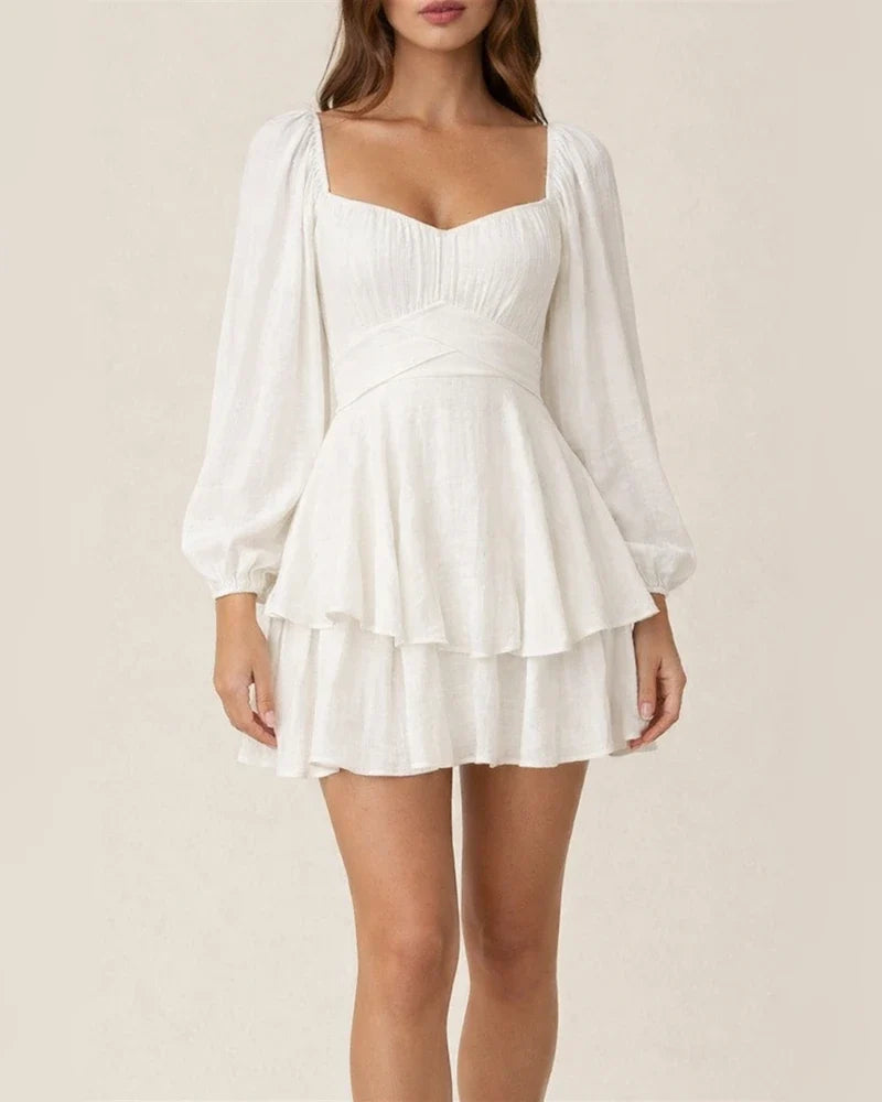 One-piece Dress Solid Color Women's Fashion Spring and Summer Clothes Square Neck Lantern Long Sleeve Ruffle Shorts Casual Dress Pants | JRSEE:a7b28f31-ae31-400b-be40-e2373003a1de
