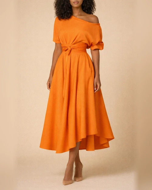 One Shoulder Lace Up Waist Length Dress White Dresses | JRSEE:5219bd16-d1d5-41ba-b503-0433479616b0