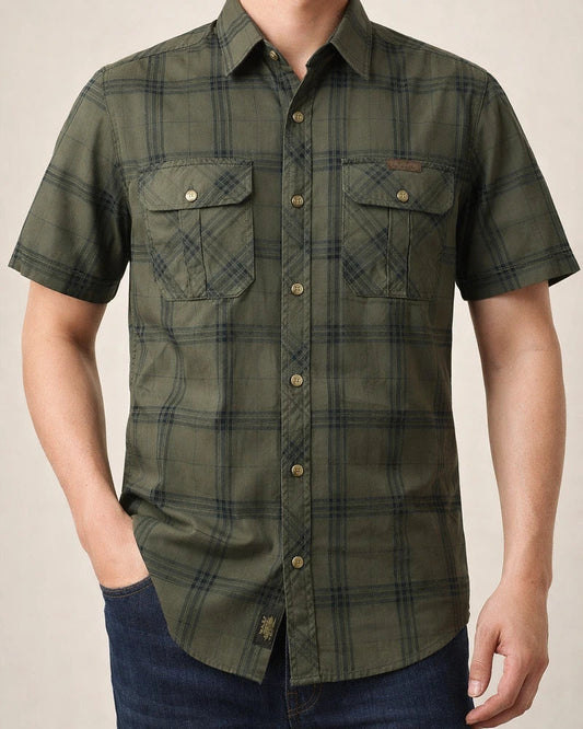 Plaid Printed Short-sleeved Shirt Men's Cotton Casual Big Yards Loose Plaid Lapel Shirt Thin Section of The Top Cardigan | JRSEE:701af351-97c9-4b63-baec-7187cdda2bdd