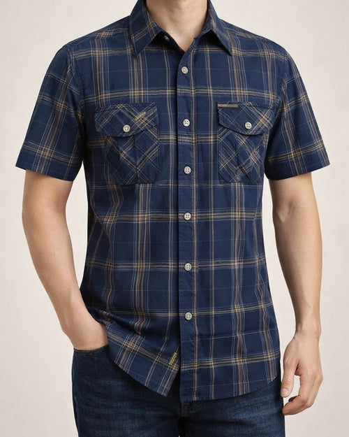 Plaid Printed Short-sleeved Shirt Men's Cotton Casual Big Yards Loose Plaid Lapel Shirt Thin Section of The Top Cardigan | JRSEE:2b661434-b779-4530-916f-b0d367e59c24
