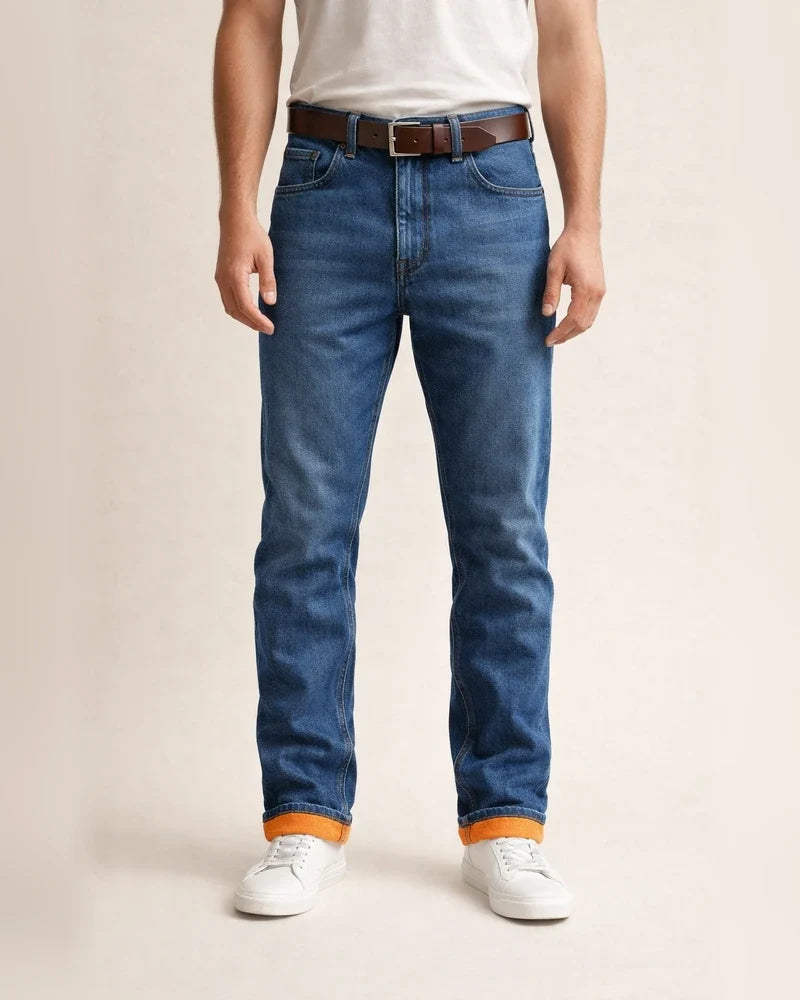 Plus Size Men's Winter Fleece-Lined Thermal Jeans Straight Leg Slim Fit Thickened Men's Denim Pants | JRSEE:d9964248-42f6-43a3-8683-ed4b7c7afa56