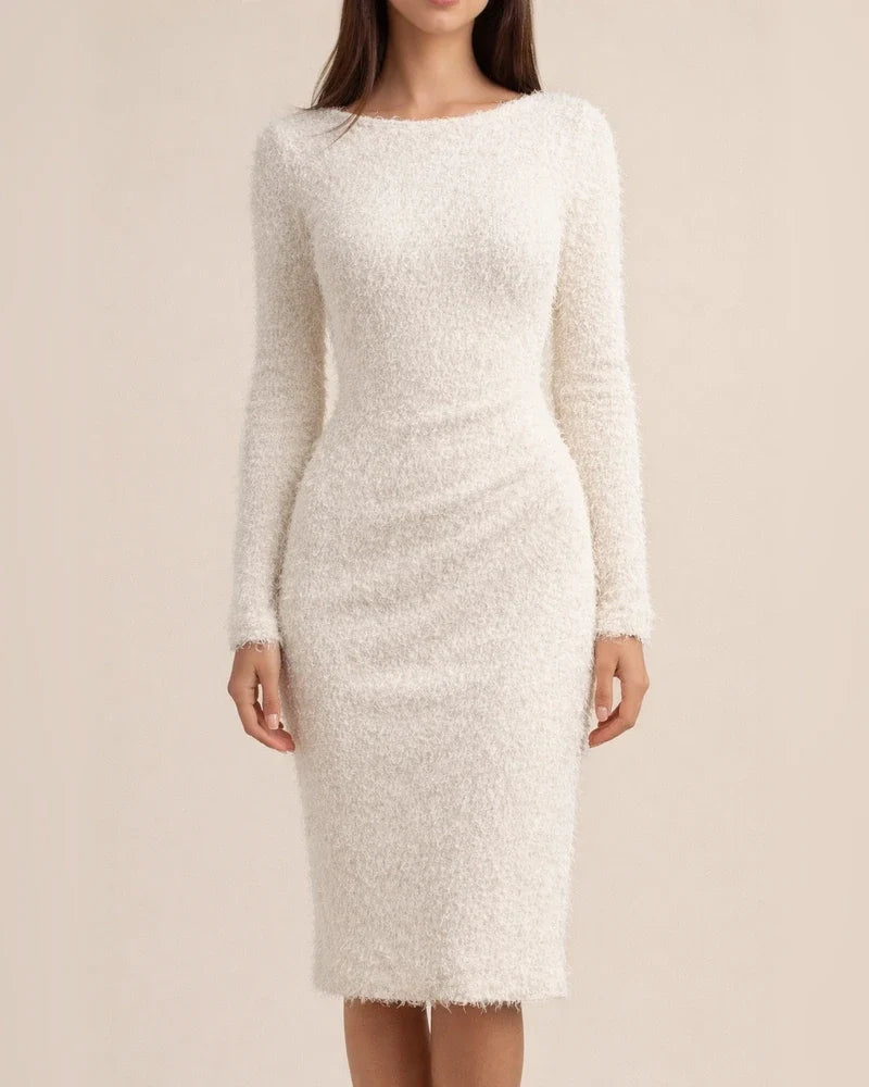 Plush Long Sleeve Sexy Solid Color Waist Dress | JRSEE:c342d111-82f4-4128-9b62-ddcd5ffe64b7