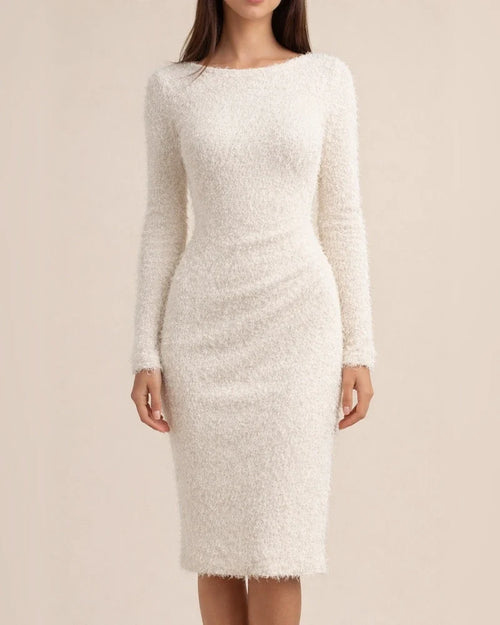 Plush Long Sleeve Sexy Solid Color Waist Dress | JRSEE:c342d111-82f4-4128-9b62-ddcd5ffe64b7