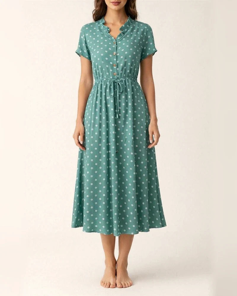 Polka Dot Dress Summer New Mori Female Hundred with Shirt Collar Hem Skirt | JRSEE:2d9b00e4-5778-4556-93e3-5bcc047cbbef
