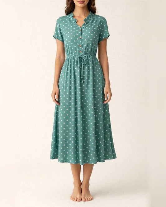 Polka Dot Dress Summer New Mori Female Hundred with Shirt Collar Hem Skirt | JRSEE:2d9b00e4-5778-4556-93e3-5bcc047cbbef