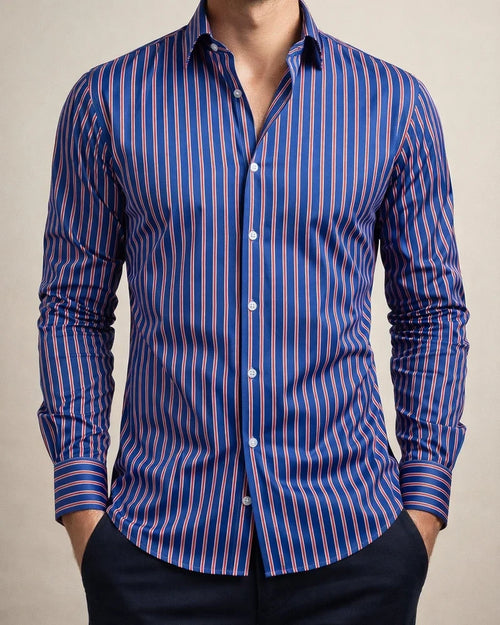 Printed Striped Long Sleeve Collared Men's Shirt | JRSEE:fd3b79a6-0696-4063-9ab0-9060113de2f1