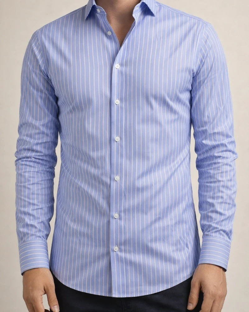 Printed Striped Long Sleeve Collared Men's Shirt | JRSEE:d45e35bd-6360-4f88-9adb-37751caec6fd