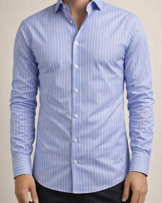 Printed Striped Long Sleeve Collared Men's Shirt | JRSEE:d45e35bd-6360-4f88-9adb-37751caec6fd