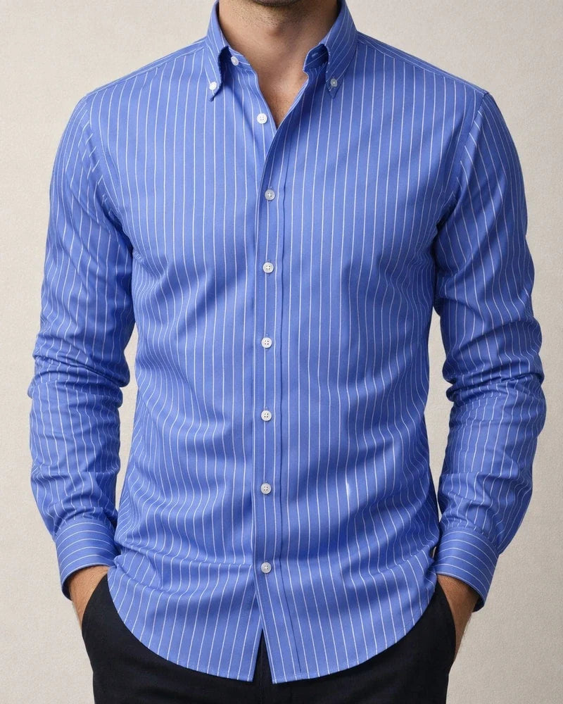 Printed Striped Long Sleeve Collared Men's Shirt | JRSEE:827ad346-c2f9-4dae-ad41-f3c10ca6732a