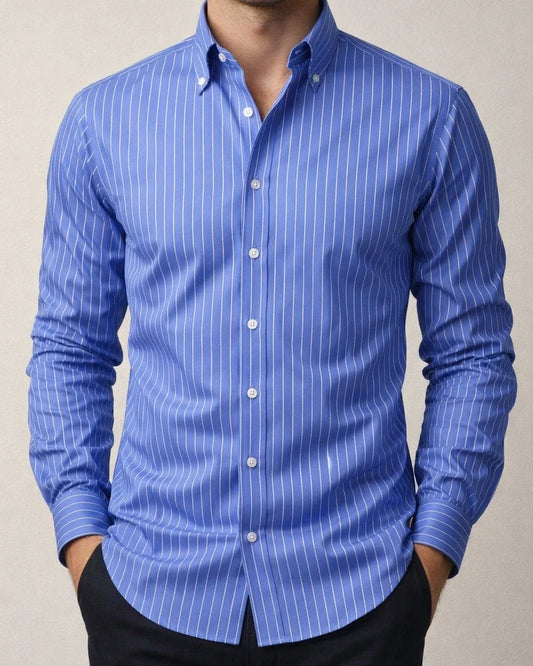 Printed Striped Long Sleeve Collared Men's Shirt | JRSEE:827ad346-c2f9-4dae-ad41-f3c10ca6732a