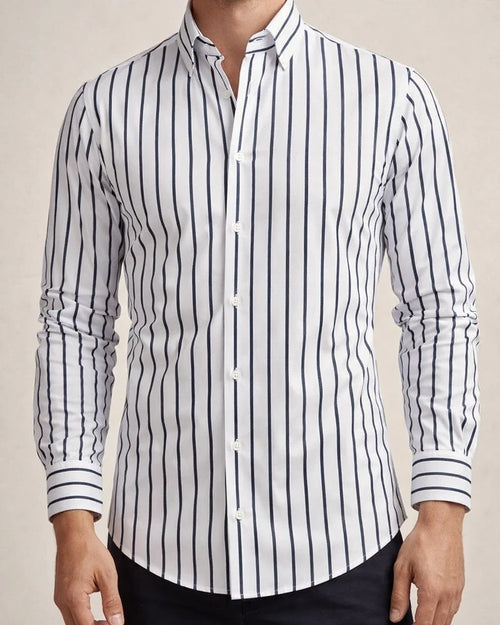 Printed Striped Long Sleeve Collared Men's Shirt | JRSEE:12e5e5e0-9e20-4e2d-9279-fb330de293d3