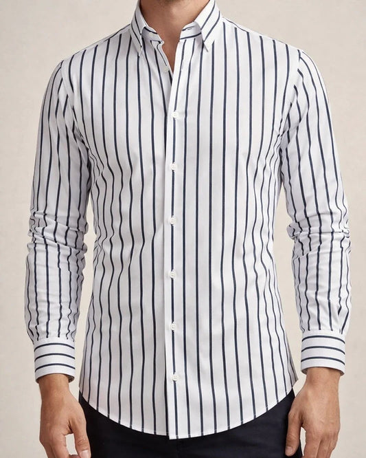 Printed Striped Long Sleeve Collared Men's Shirt | JRSEE:12e5e5e0-9e20-4e2d-9279-fb330de293d3