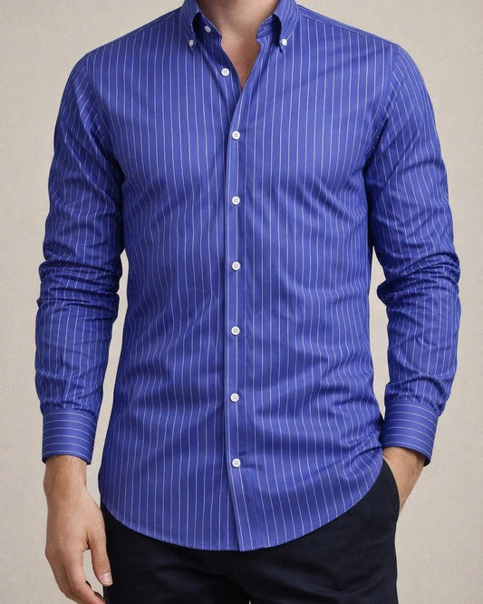 Printed Striped Long Sleeve Collared Men's Shirt | JRSEE:e565401b-6a89-4363-95c0-6beab01917fa
