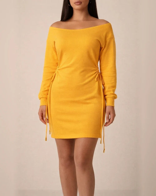 Sexy Round Neck Loose Waist Long Sleeve Dress | JRSEE:94e28d78-2566-4655-b743-b7e860945ee0