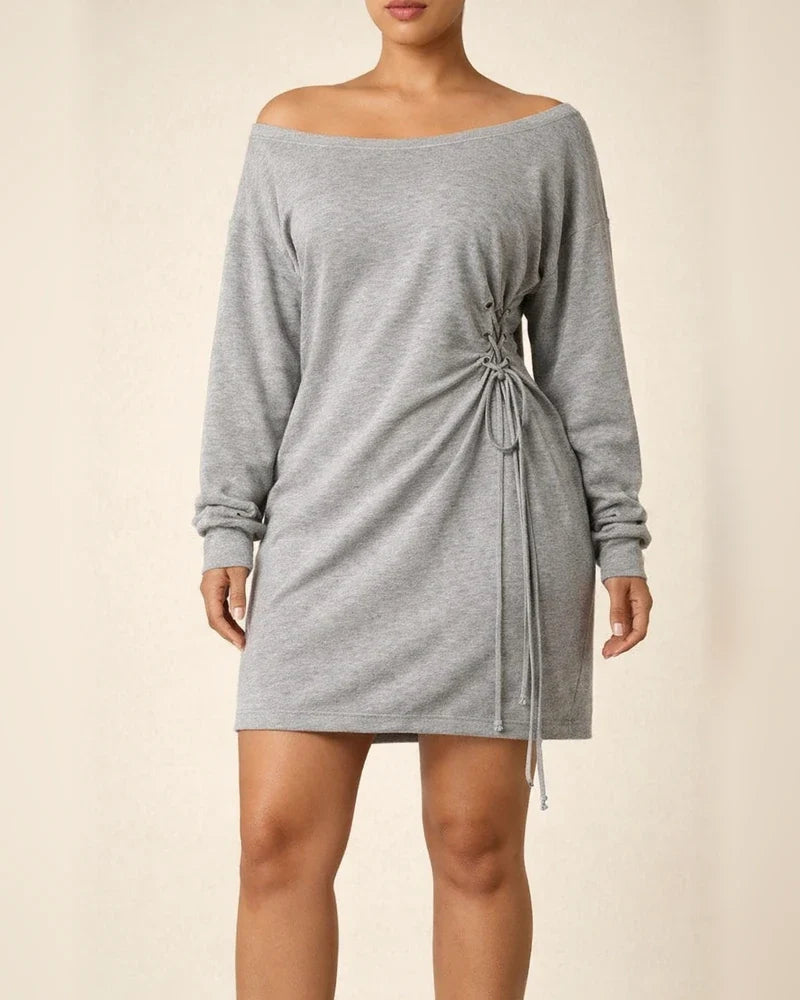 Sexy Round Neck Loose Waist Long Sleeve Dress | JRSEE:5d6761ed-dff6-4715-887d-9a9bc94f5d3c
