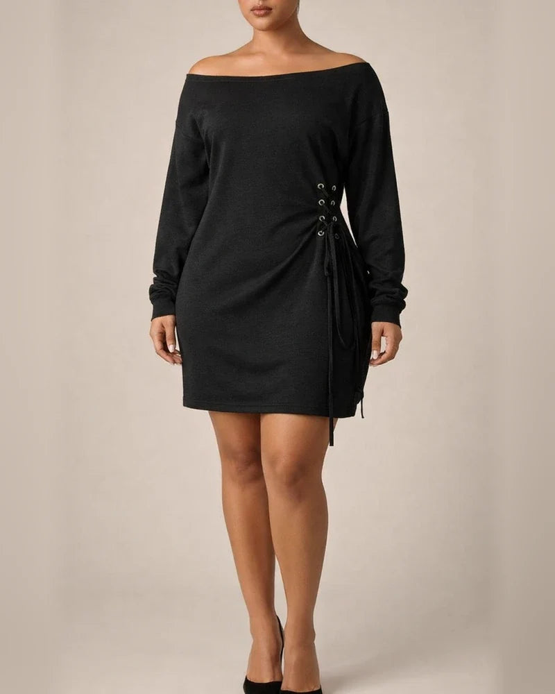 Sexy Round Neck Loose Waist Long Sleeve Dress | JRSEE:01b68501-109a-496b-b5ac-037f19029d56