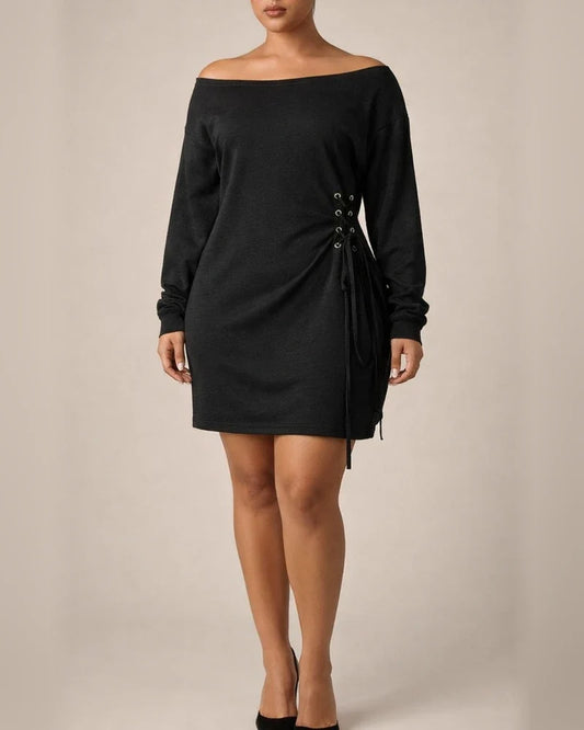 Sexy Round Neck Loose Waist Long Sleeve Dress | JRSEE:01b68501-109a-496b-b5ac-037f19029d56