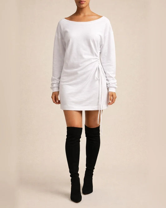 Sexy Round Neck Loose Waist Long Sleeve Dress | JRSEE:b5528a68-c7b5-4b78-9059-c1382a3220f8