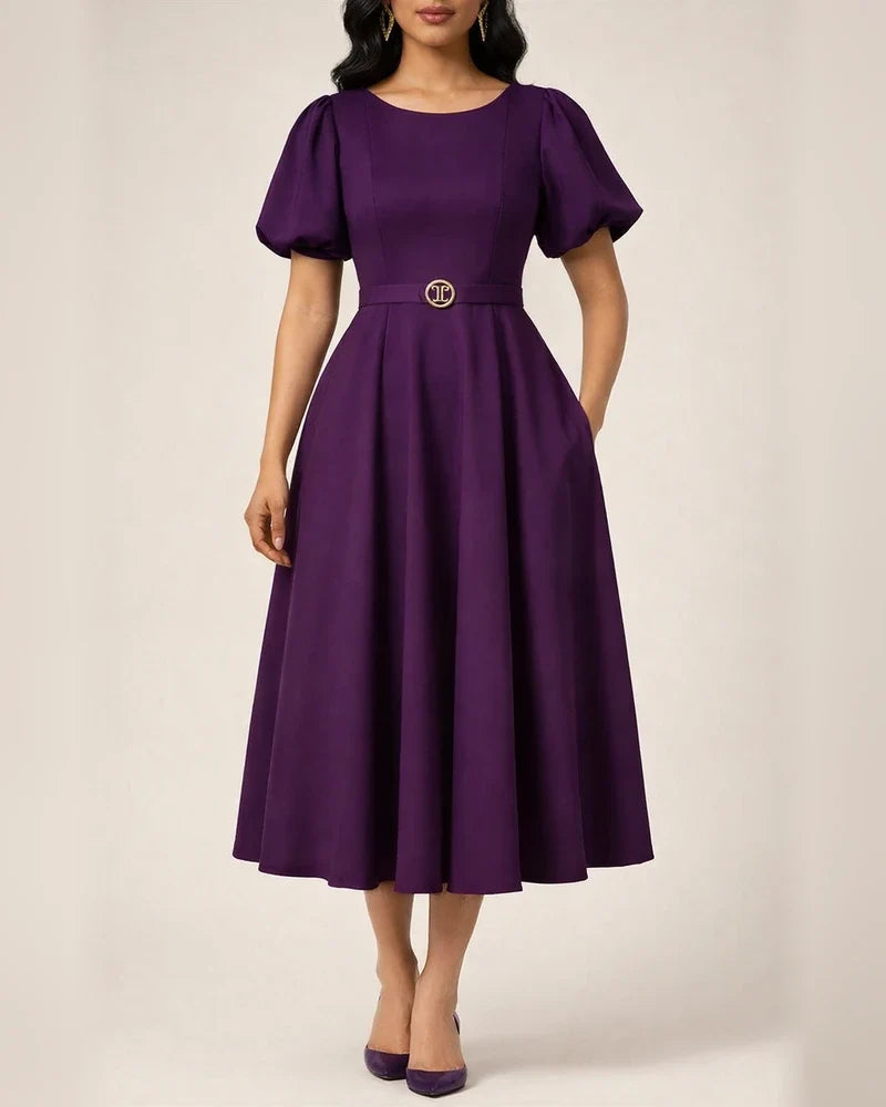 Short Sleeve Pleated Solid Color Large Skirt Evening Dress Dress | JRSEE:936f387e-9fdd-402b-b721-e56f7e97ce05