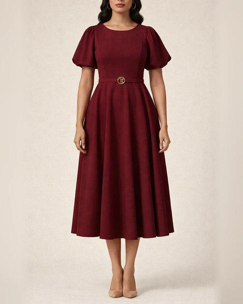 Short Sleeve Pleated Solid Color Large Skirt Evening Dress Dress | JRSEE:48bcba1a-18a6-4da6-afeb-5bc5b1baf0b3