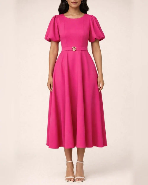 Short Sleeve Pleated Solid Color Large Skirt Evening Dress Dress | JRSEE:6e6b1776-b1ce-47ef-a638-f8fa3ba927c8