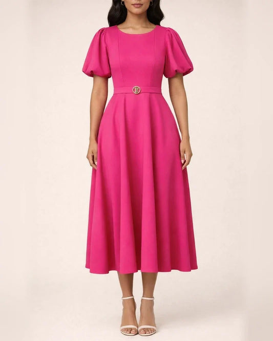 Short Sleeve Pleated Solid Color Large Skirt Evening Dress Dress | JRSEE:6e6b1776-b1ce-47ef-a638-f8fa3ba927c8
