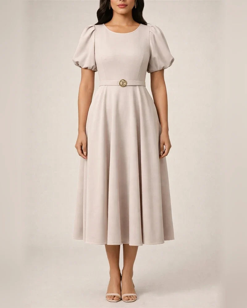 Short Sleeve Pleated Solid Color Large Skirt Evening Dress Dress | JRSEE:87fd08e7-8b28-4b94-a0af-04be675616c9
