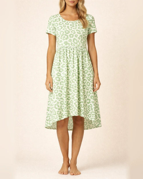 Short-sleeved Dress Summer New Leopard Print Round Neck Waist Short Skirt Female | JRSEE:4002671c-f720-4731-ac30-9b8d53773922