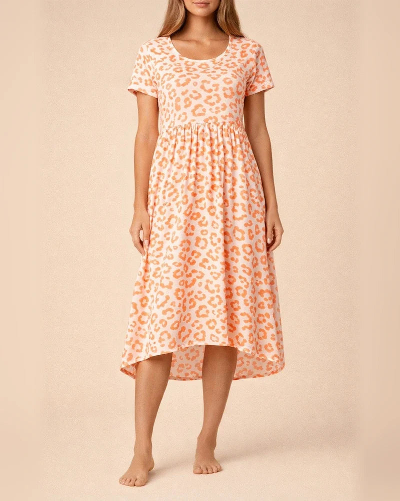 Short-sleeved Dress Summer New Leopard Print Round Neck Waist Short Skirt Female | JRSEE:3a28d1de-2bcd-4a06-b787-553bb3f98b7a
