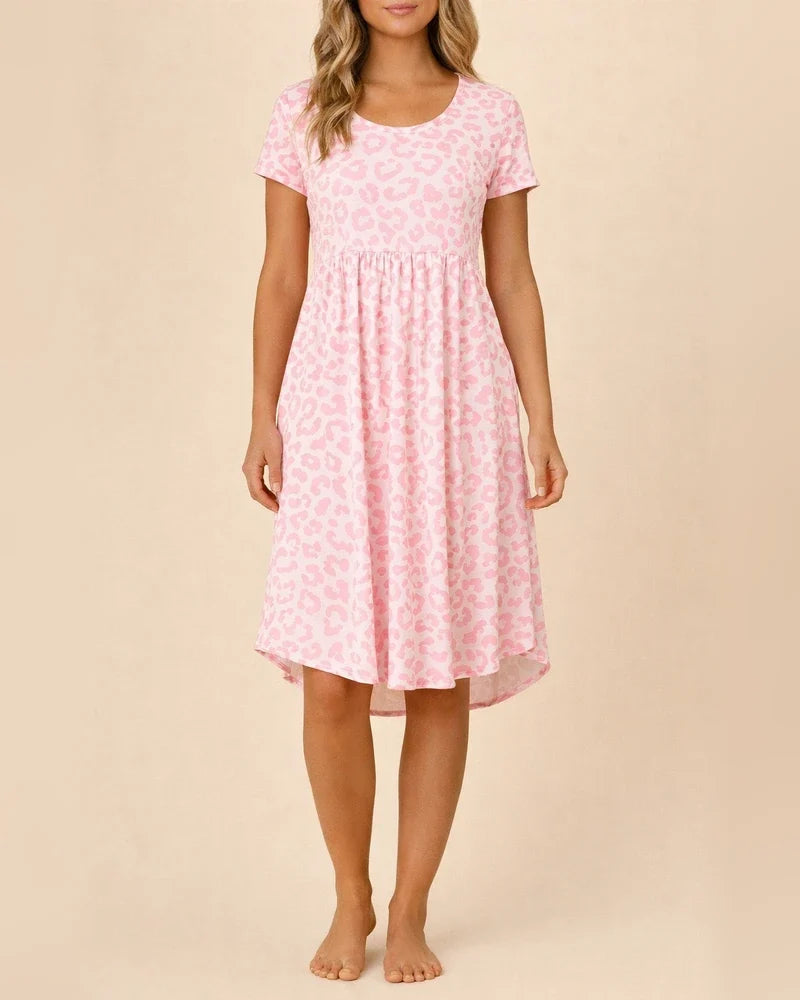 Short-sleeved Dress Summer New Leopard Print Round Neck Waist Short Skirt Female | JRSEE:25962ffc-5c67-4ba1-bcc2-17a482c8ca7a
